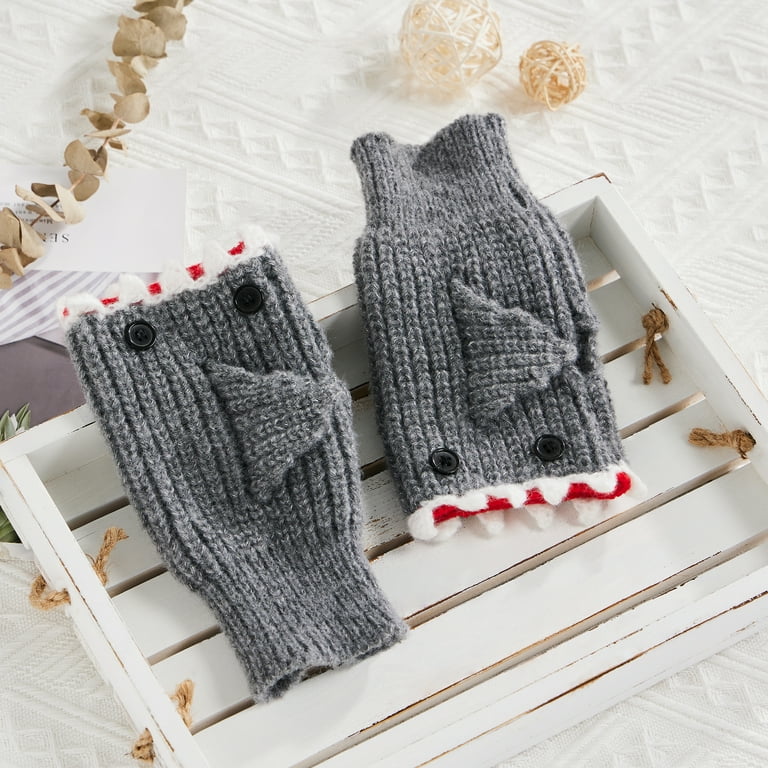 小物 UN3D. FABRIC MIX MITTENS , NECK WARMAR Multitrust 3D Shark Fingerless Gloves for Adult Winter, Knit