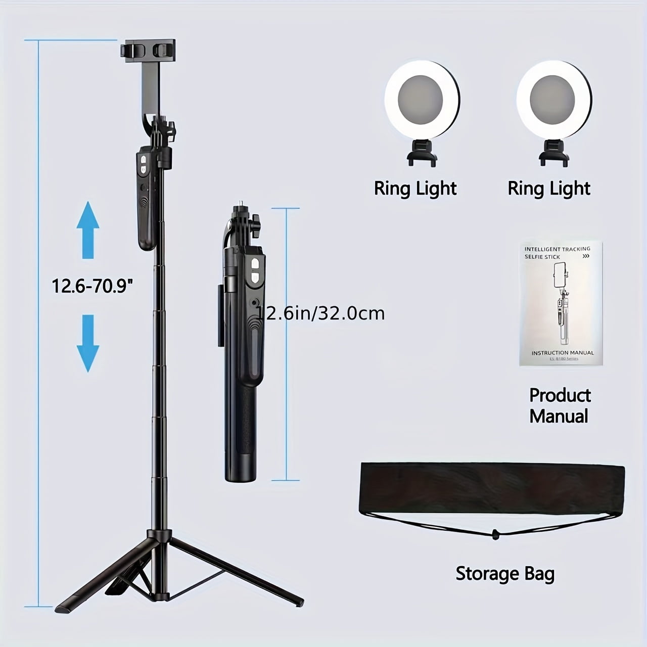 Auto Face Tracking Tripod 360° Rotation with Light, No App, 70.9" Motion Sensor Phone Tripod Stand, Face Body Phone Camera Mount Gesture Control for Vlog/Live Stream/Video Recording