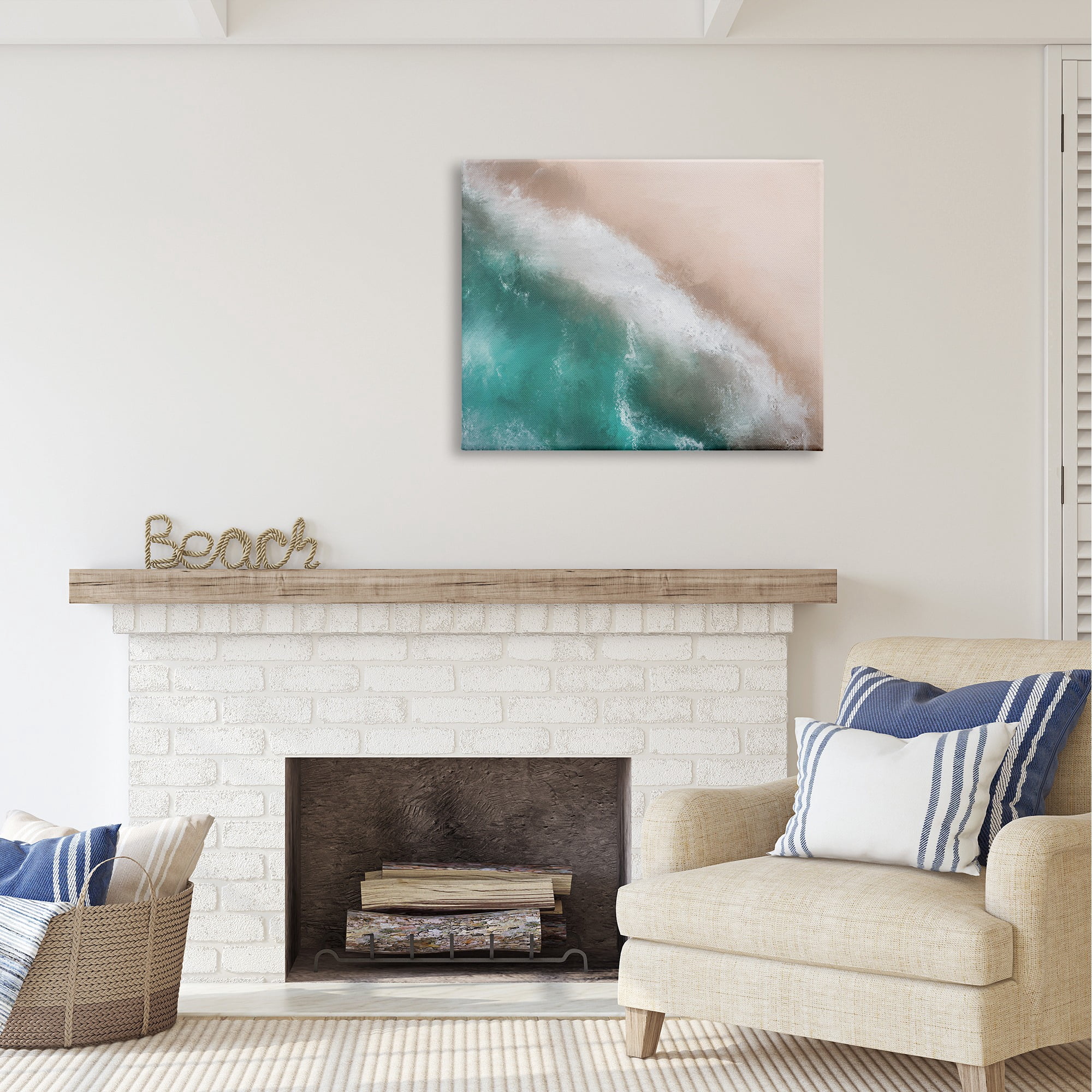 Stupell Industries Aerial Beach Foam View Landscape Painting Gallery Wrapped Canvas Art Print Wall Art, 40 x 30