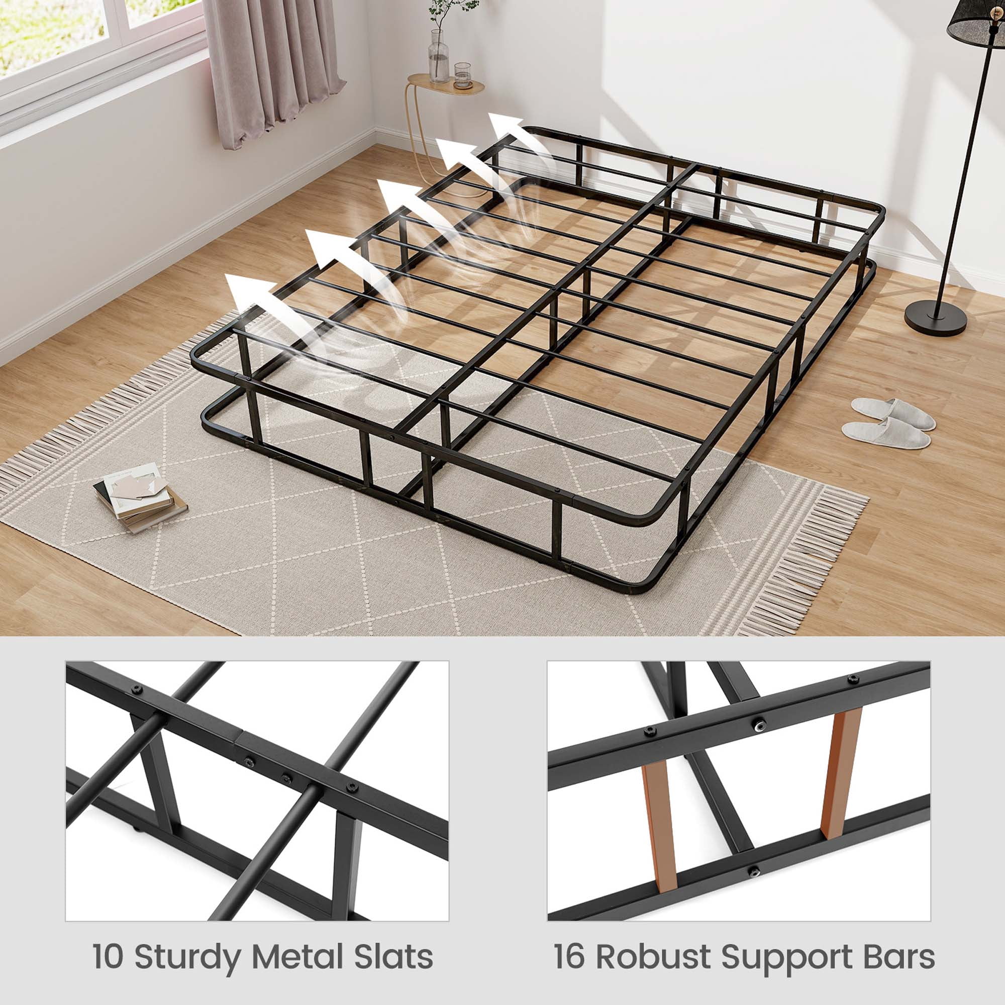 Costway Metal Platform Bed Frame lat Support Rustproof Non-Slip Pads, Queen Size