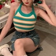thumbnail image 2 of VISgogo Chaleco sin espalda sexy para mujer, blusas cortas sin mangas con cuello halter y patrón de rayas, azul / verde VISgogo moda, 2 of 10