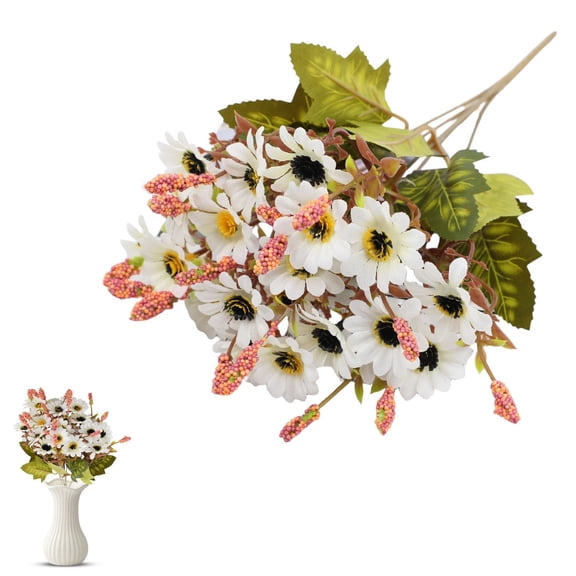 SMKE Artificial Flowers Bouquet,White 13" Globe Chrysanthemum Floral Arrangement Stems,Floral Stems Flower Picks,Faux Wildflowers Bouquet,Real Touch Silk Flower,Party Home Indoor Table Vase Decor