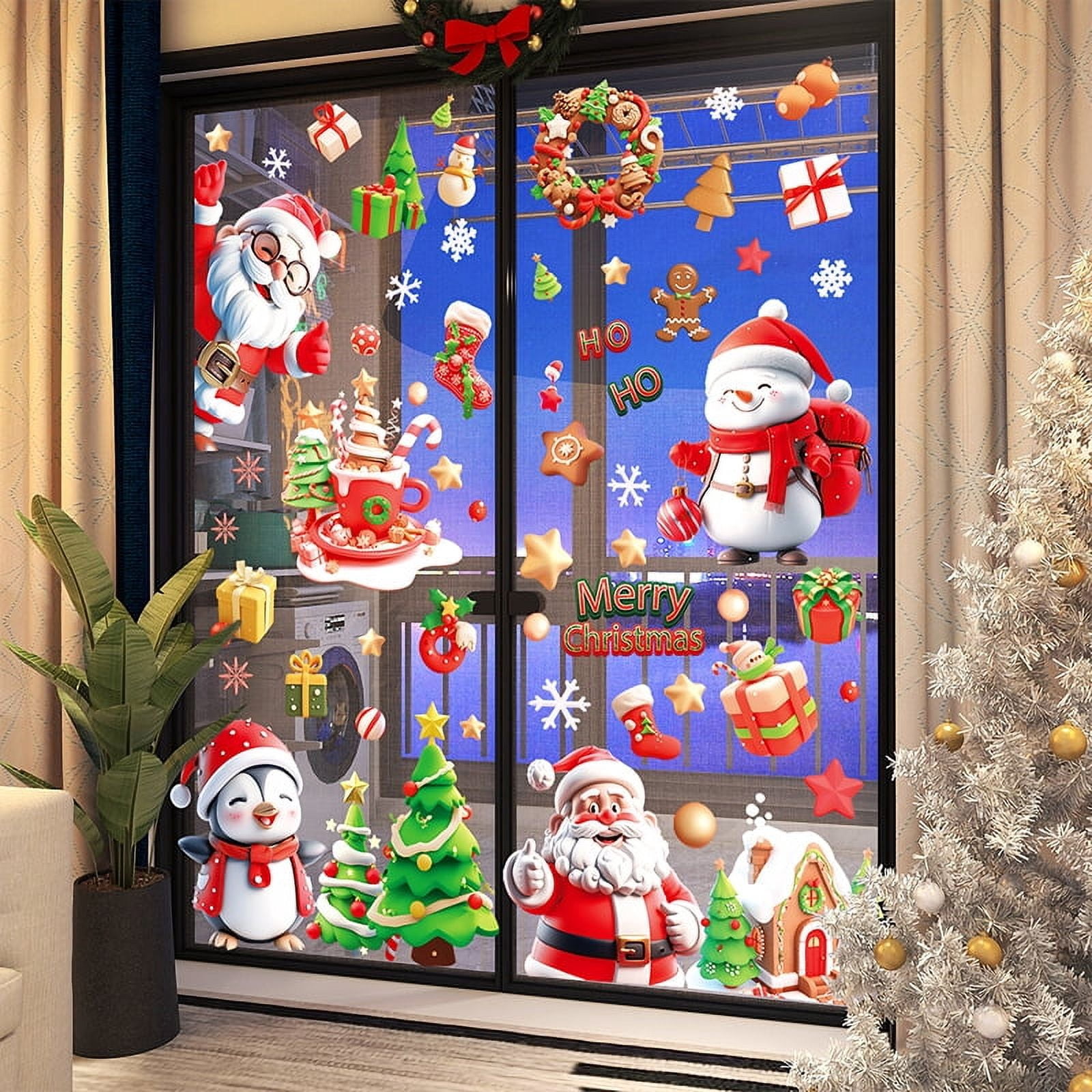 155 PCS Christmas Snowflake Window Stickers - Xmas Holiday White Winter Christmas Window Decorations Ornaments(9 Sheets)