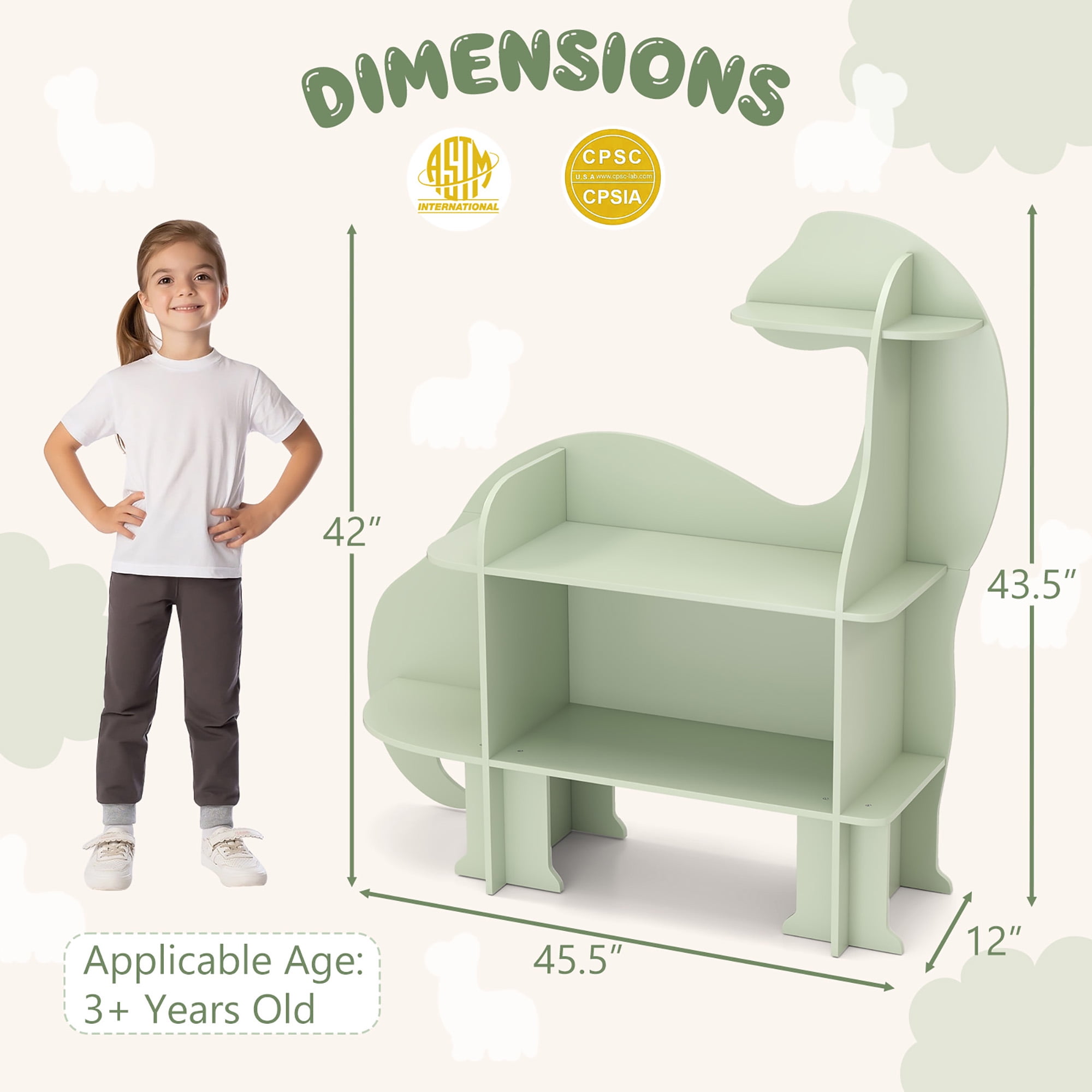 Gymax 3-Tier Dinosaur Kids Bookshelf Toy Storage Organizer Montessori Book Shelf
