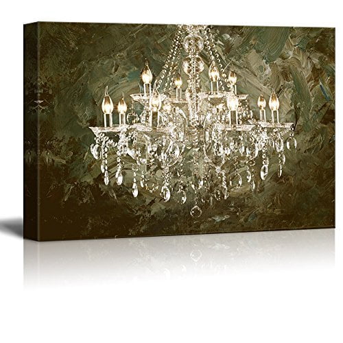 Canvas 24"x36" Whte Chandelier Painted on Rustic Wood Texture Background