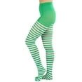 thumbnail image 3 of ToBeInStyle Women's Nylon Horizontal Striped Opaque Tights - White/Kelly Green - One Size, 3 of 5