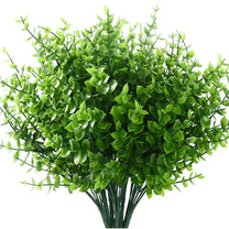 8 Bundles Outdoor Artificial Boxwood UV Resistant Fake Stems Plants, Faux Plastic Greenery for Indoor Outside Hanging Plants Garden Porch Home Décor