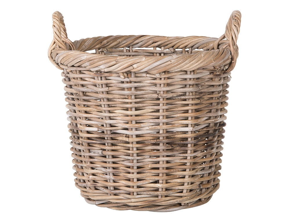 Kouboo Rattan Round Basket &, Nursery, Handwoven with Handles, Organizer, Indoor & Outdoor Planter Basket Gray-Brown