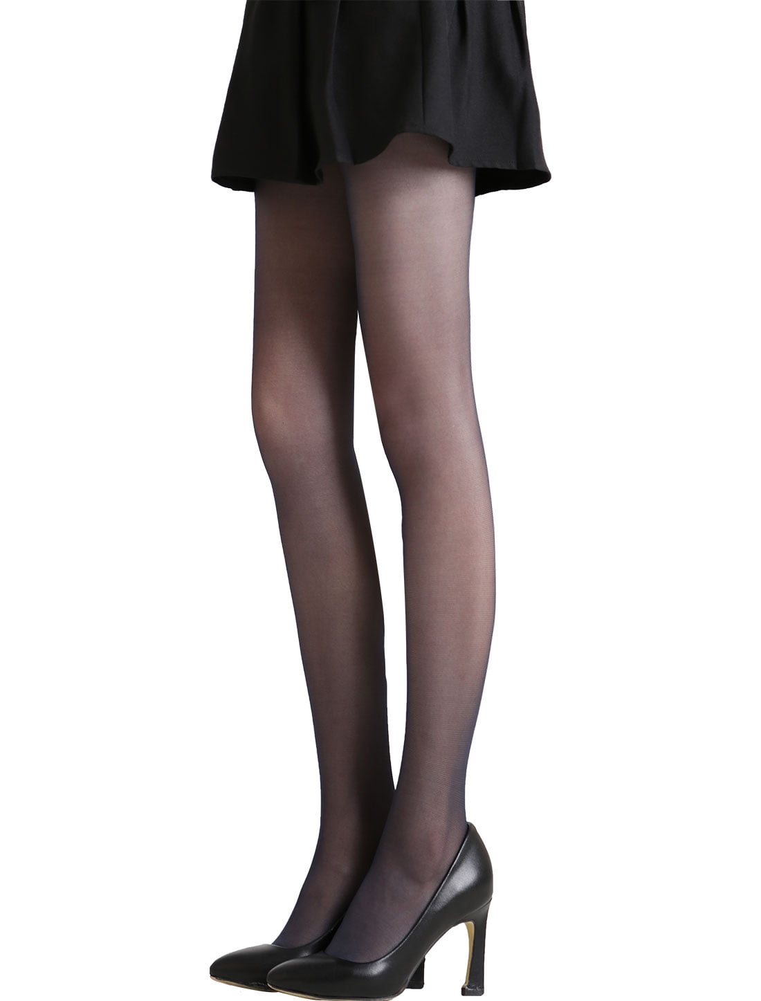 Women Elastic Waist Reinforced Crotch Semi Sheer Pantyhose Gray XS