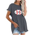 thumbnail image 1 of Blusa de manga corta con estampado de béisbol y cuello redondo de algodón y cáñamo para mujer OAVQHLG3B Store  lin121212, 1 of 5