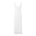 thumbnail image 5 of Vestido largo sexy sin mangas con cuello en V y volantes en el bajo para mujer - Vestido de cóctel con abertura alta en la espalda, corte ajustado, tejido elástico, tallas S-L, 5 of 5