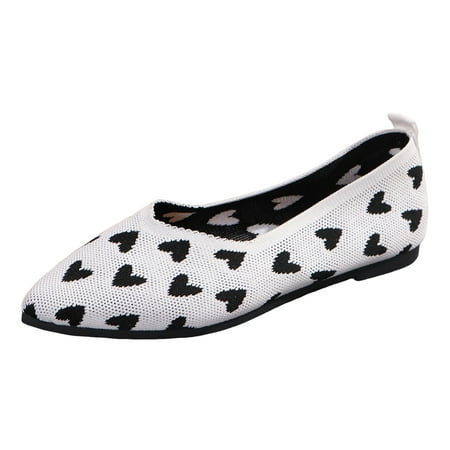 

Jungdeepe Ladies Casual Solid Color Love Mesh Breathable Fly Weave Shallow Mouth Flat Shoes Single Shoes Soybean Shoes Casual Shoes