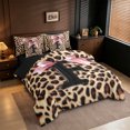 thumbnail image 2 of Erosebridal Wildlife Cheetah Print 7-Piece Twin Bedding Sets For Kids Girls,Pink Bow Letter F Initial Bedding Comforter Set,Black Reversible, 2 of 7