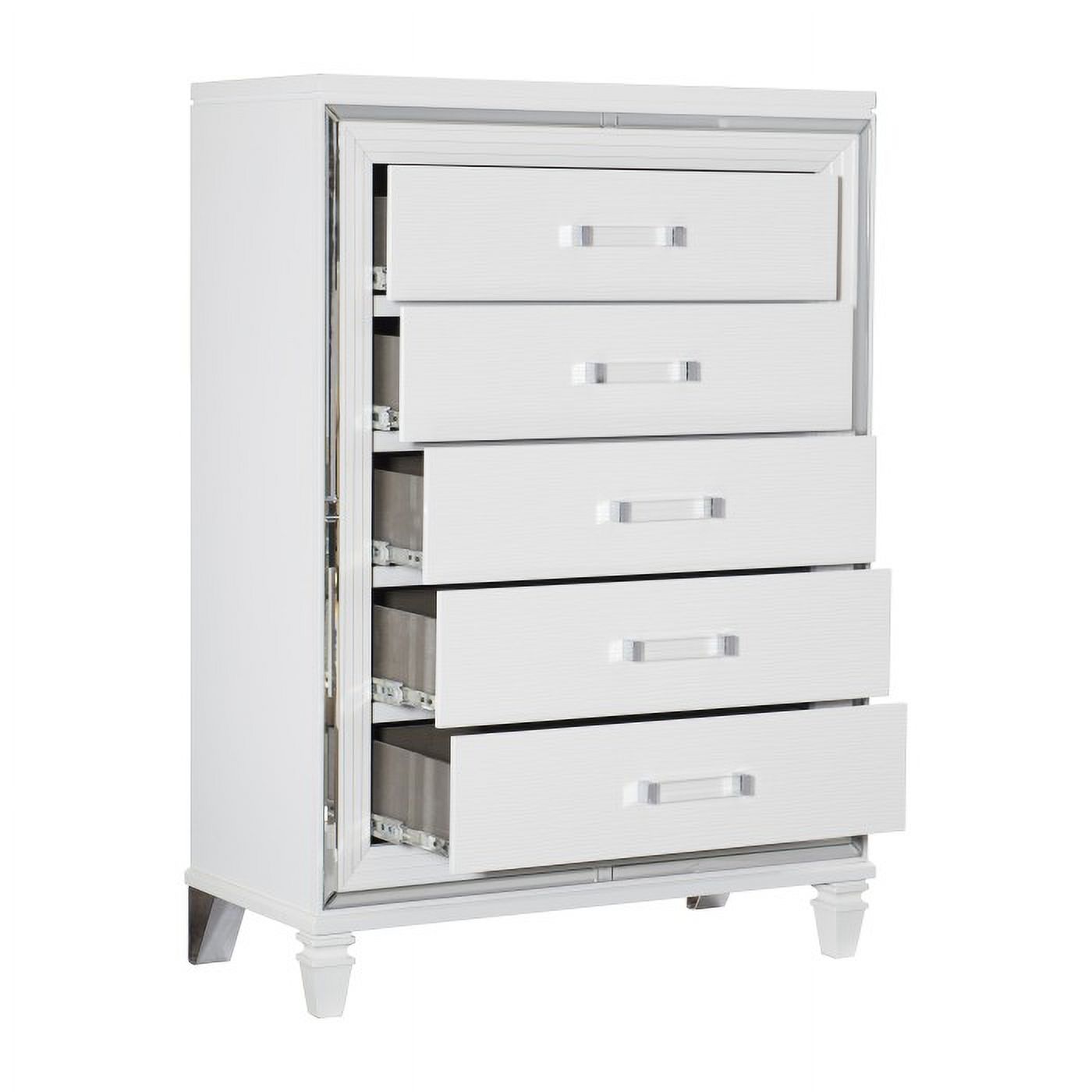 Tamsin Collection Chest with Mirrored Framing and Acrylic Hardware in White Finish