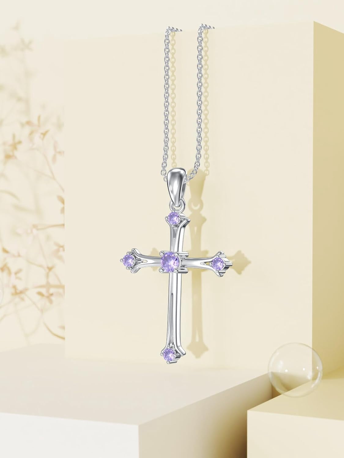 Butterfly Cross Alexandrite Birthstone Necklace 925 Sterling Silver Butterfly Cross Pendant Necklace with June Birthstone Trendy Christmas Day Anniversary Jewelry Gift for Women Her