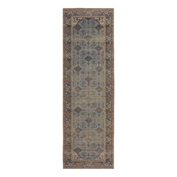 Linon Dillon Cordele Blue and Ivory 2'6" X 8' Runner Rug