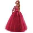 thumbnail image 5 of IDOPIP Flower Girls Vintage Floral Lace Dress 3/4 Sleeve Floor Length Tulle Dresses Wedding Party Evening Formal Pegeant Dance Prom Ball Gown 13-14 Years,Dark Red, 5 of 8