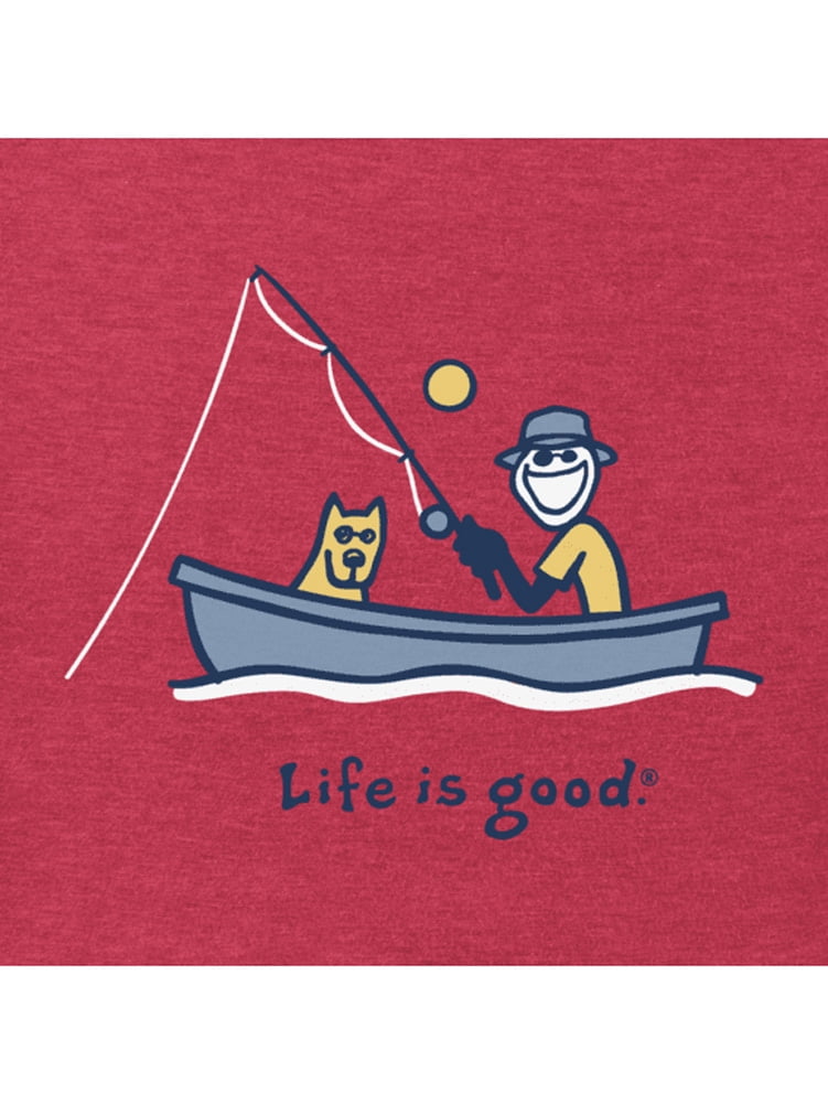 Life is Good Men's Fishing Jake Short Sleeve Vintage Crusher Tee, Heather  Americana Red, Large 