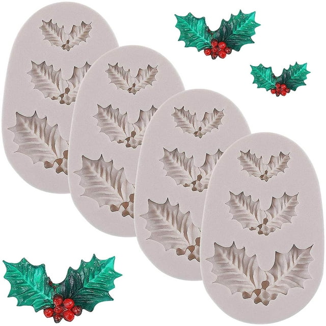 Molde de hoja de acebo, molde de silicona de acebo navideño, molde de arcilla polimérica para decoración de pasteles y magdalenas, artesanía de Chocolate, fabricación de pasta de goma Adepaton JQWJ172