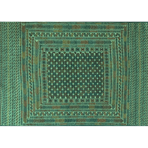 Ahgly Company Machine Washable Indoor Rectangle Southwestern Turquoise Blue Country Area Rugs, 5' x 8'