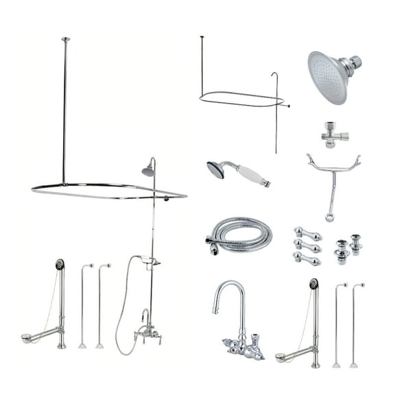 Kingston Brass CCK2141AL Vintage Tub Wall Mount High-Arc Gooseneck Clawfoot Tub Faucet Package with Supply Enclosure and Hand Shower, Polished Chrome