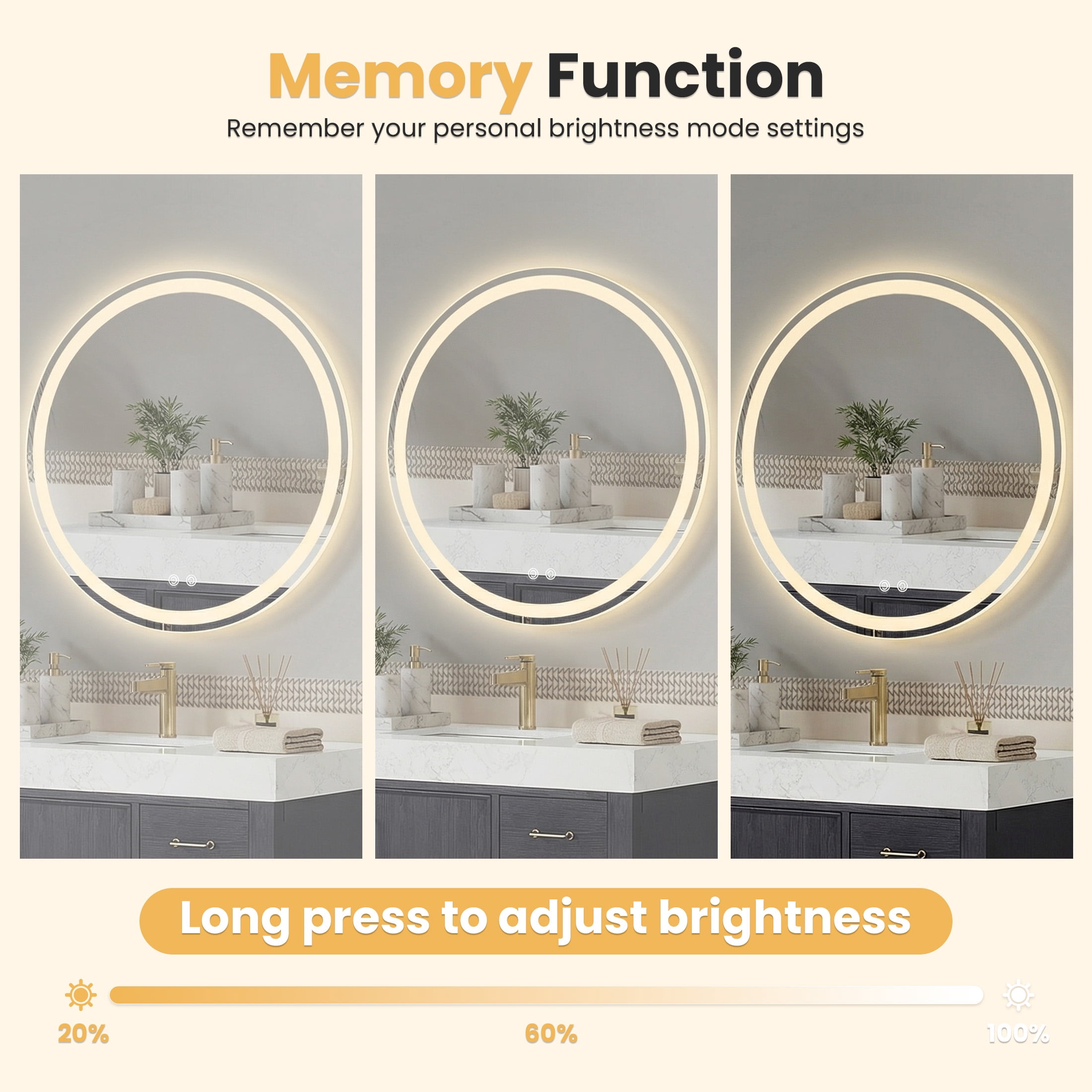 EDX 28" Anti-fog LED Bathroom Mirror with Dual Light Source and Three Lighting Modes, White