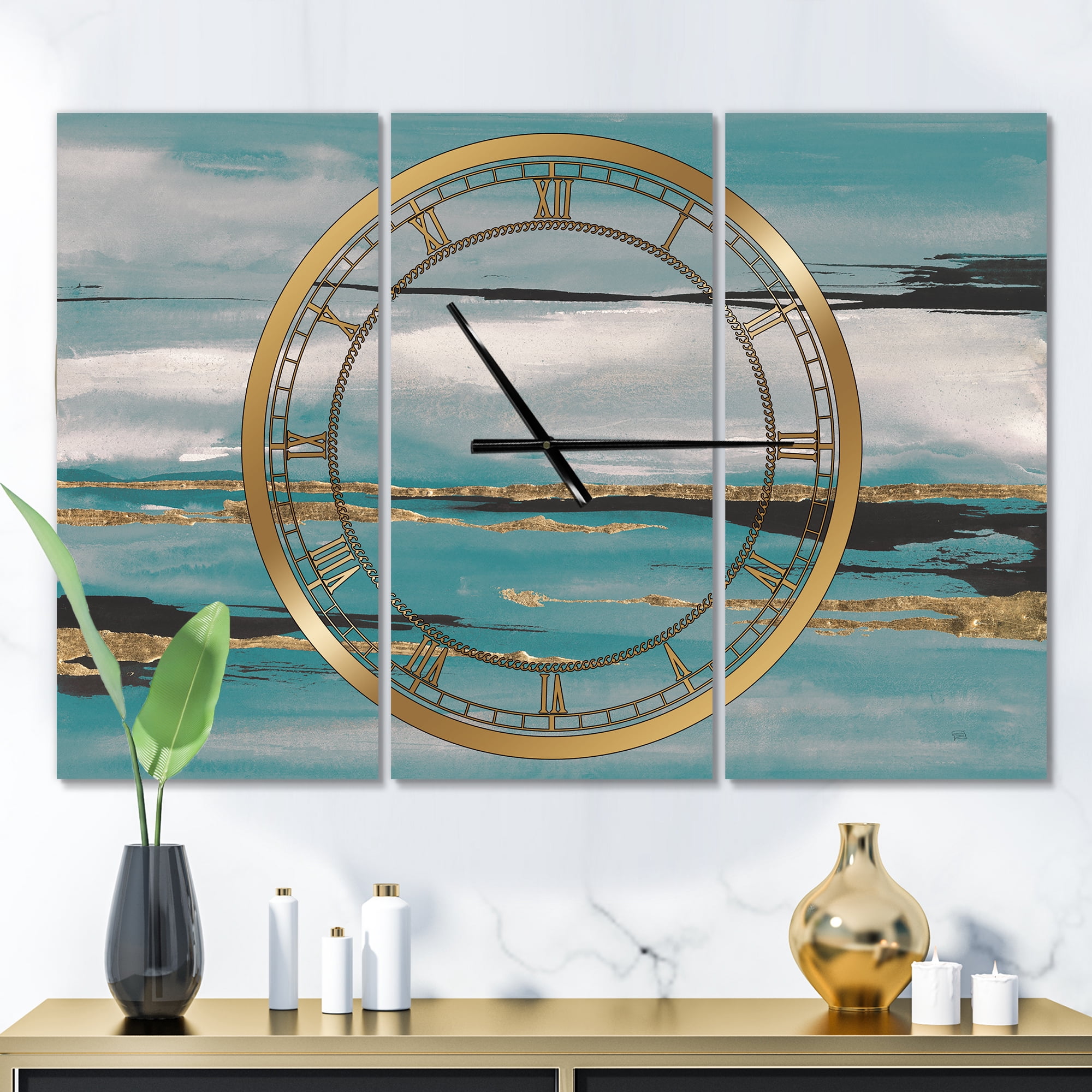 Designart 'Glam Teal Watercolor I' Modern wall clock