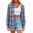 thumbnail image 6 of Yuanlong Womens Blouses Plus Size Blue Plaid Shirts For Women Long Sleeve Button Down Shirts Daily Casual Cozy Blouse Tops, 6 of 9