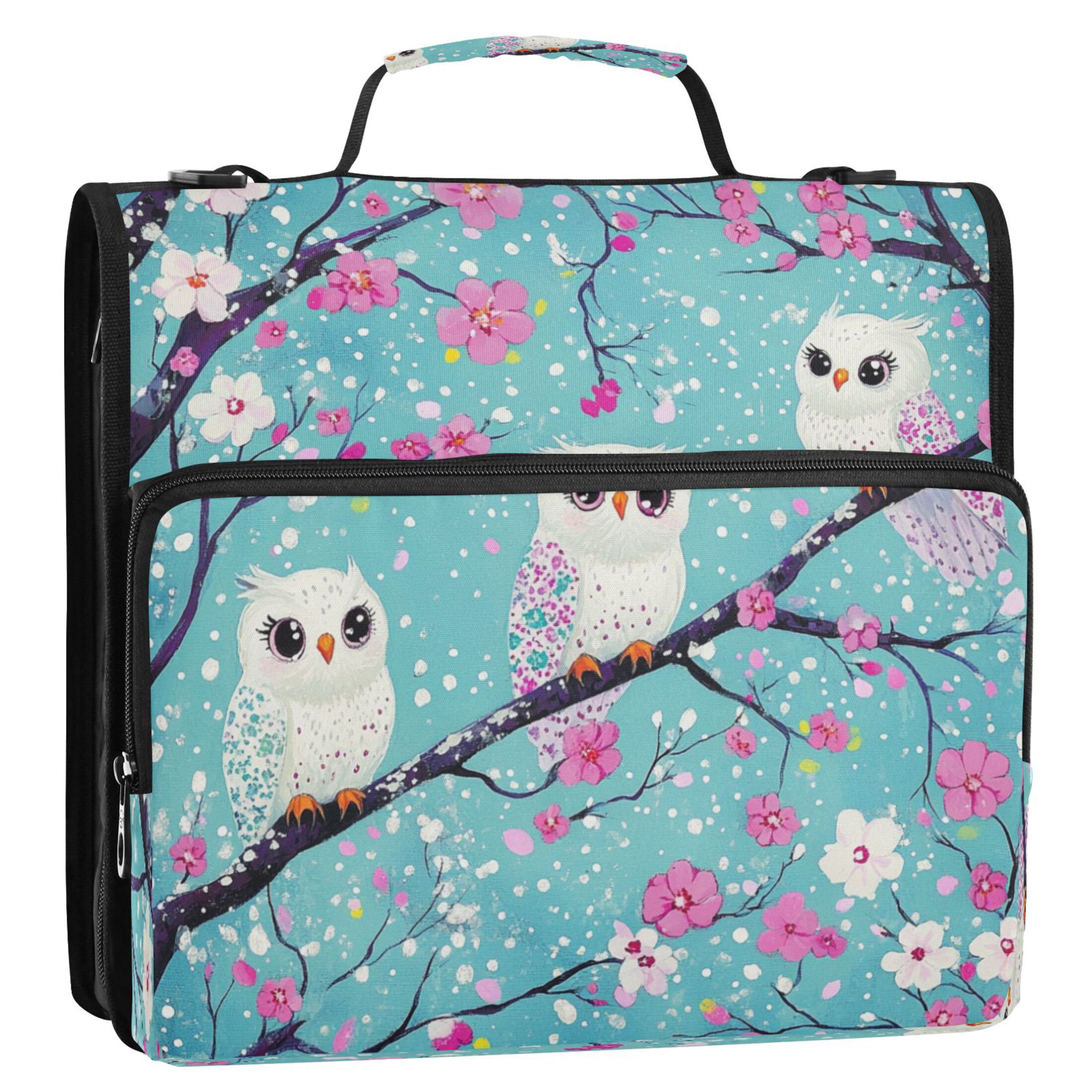 YAZAOO Zipper Binder trapper keeper Documents Organized Design Owl Blossom Friends Printed