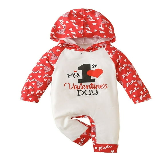 AMERTEER Newborn Boys Girls Valentine‘s Day Romper Cotton Jumpsuit Long Sleeve Spring Fall Baby Outfit White 12-18 Months