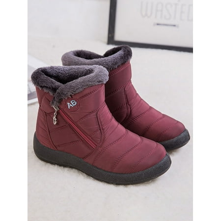 

Woobling Women s Warm Ankle Snow Boots Zip Up Waterproof Winter Mule Boots