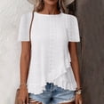 thumbnail image 2 of FRSASU Women's Eyelet T-Shirt Hollowed-Out Crew Neck Short Sleeve Cross Ruffle Hem Casual Summer Tunic Tops White, 2 of 7