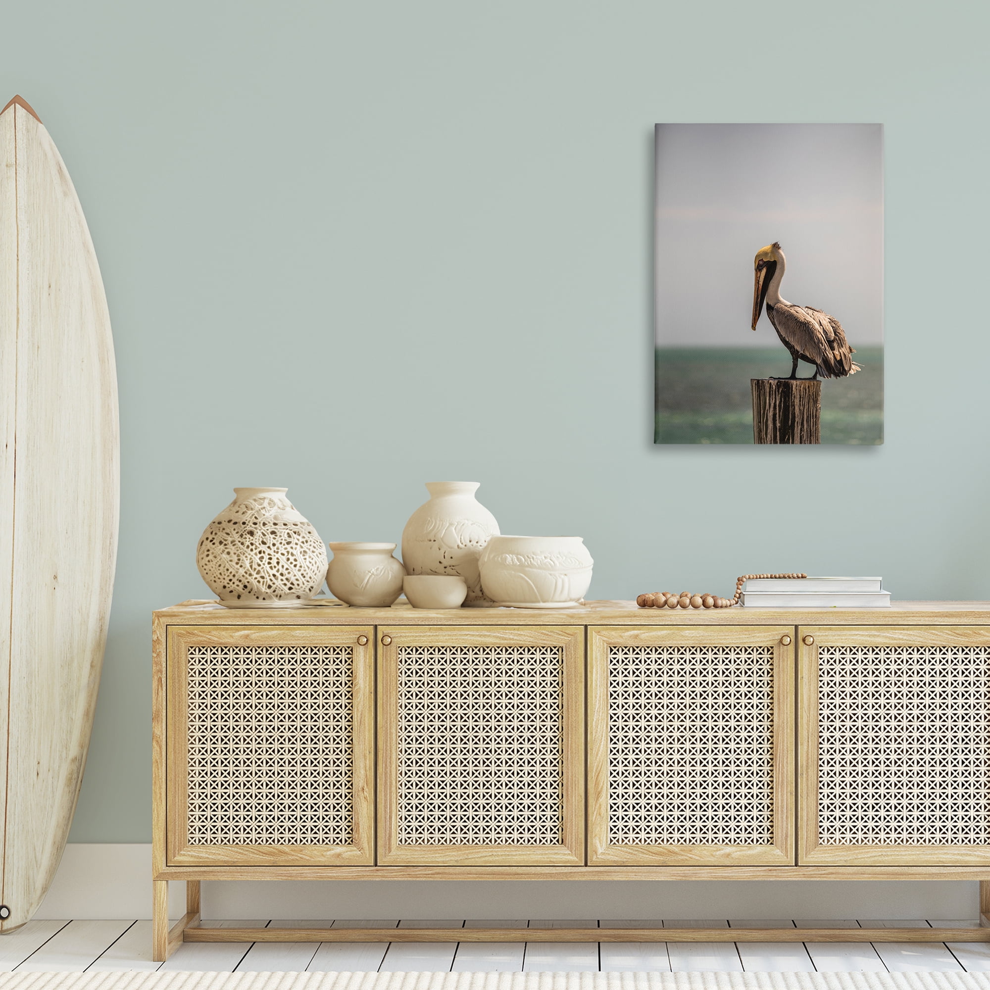 Stupell Industries Nautical Landscape Pelican Animals Photography Wrapped Canvas Art Print Wall Art, 24 x 36