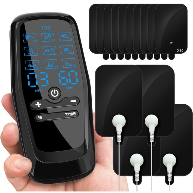 Unidad TENS de doble canal para aliviar el dolor, estimulador muscular electrónico recargable Pluse, masajeador, instrumento de fisioterapia multifunción de baja frecuencia con 10 electrodos.