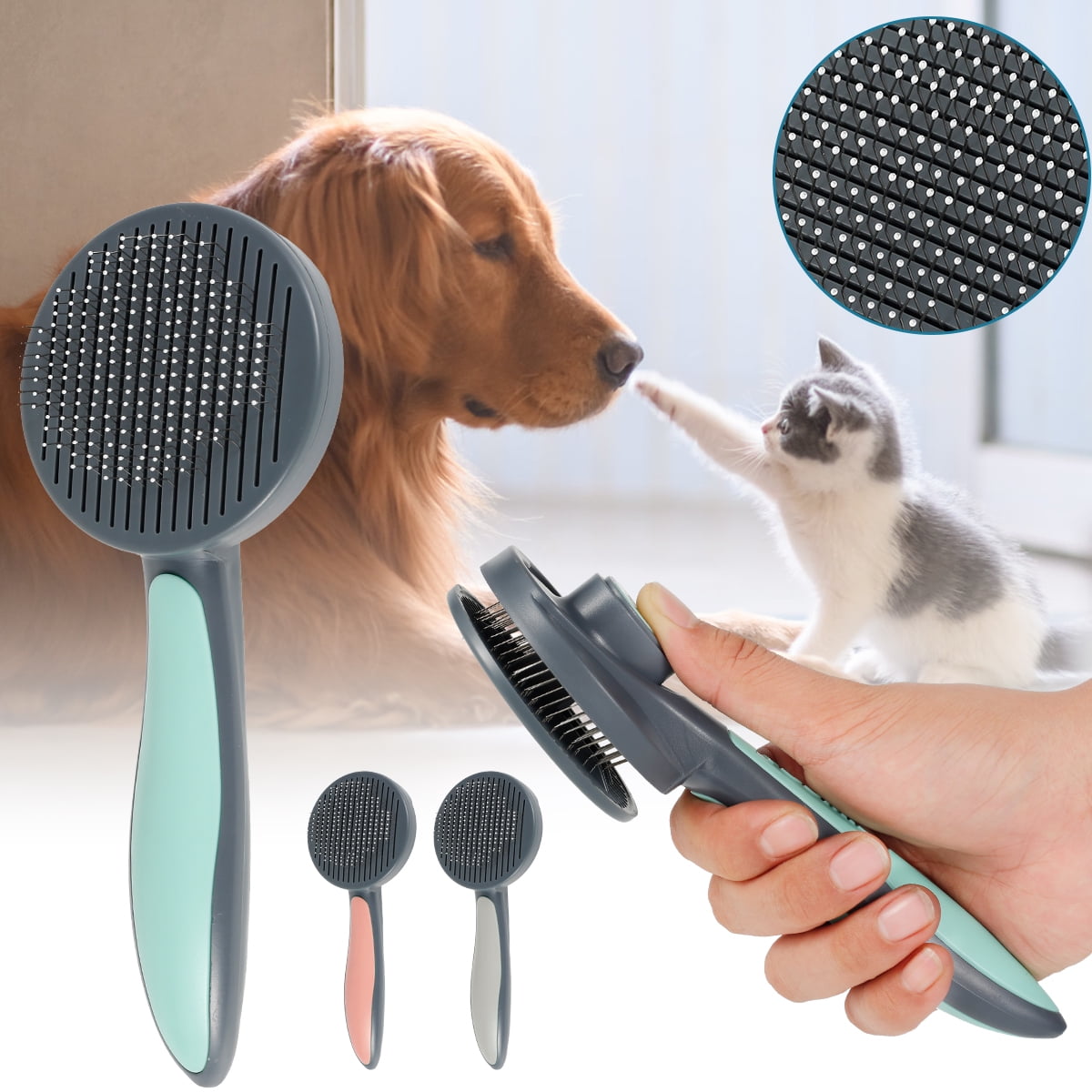 Pet Grooming & Self Cleaning Slicker Brush Dogs & Cats Shedding Brushes & Comb 