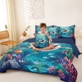 thumbnail image 3 of Feelyou Tropical Coral Shark Bedding Comforter Set for Boys Girls, Sunlight Underwater Marine Wildlife Full Bedding Set, Blue, Blue Reversible, 7-Piece, 3 of 7