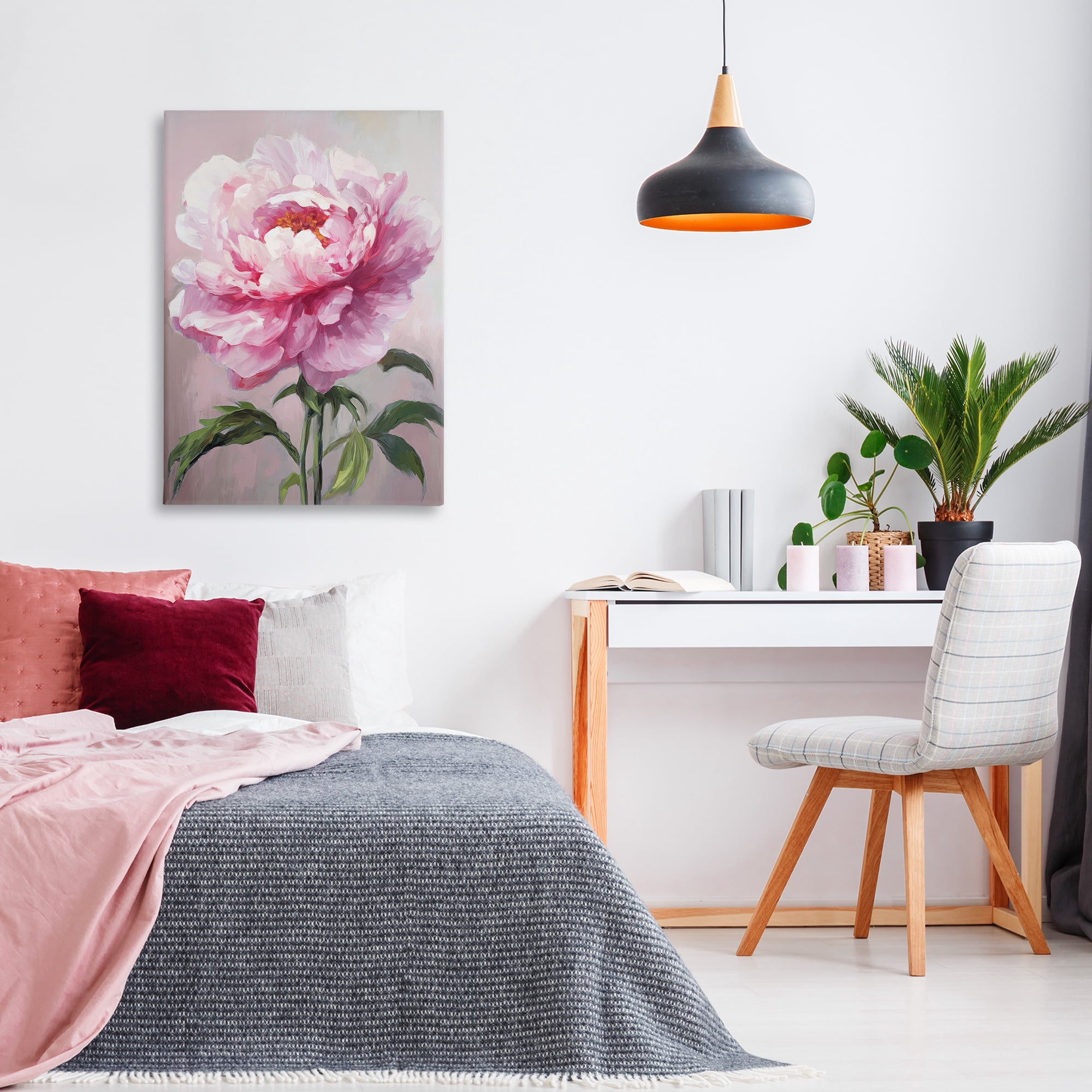 Stupell Industries Pink Blooming Floral Botanical & Floral Painting Gallery Wrapped Canvas Art Print Wall Art, 24 x 36