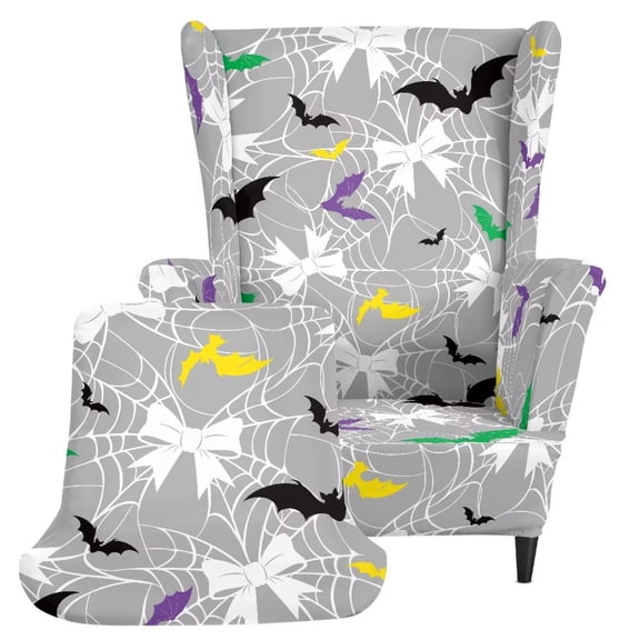Pzuqiu Halloween Wingback Chair Slipcovers,2 Piece Stretchy Chair Covers Halloween Wing Chair Covers,Slipcover for Wingback Armchairs,Dustproof,Non-Slip,Furniture Protector,for Living Room Decor