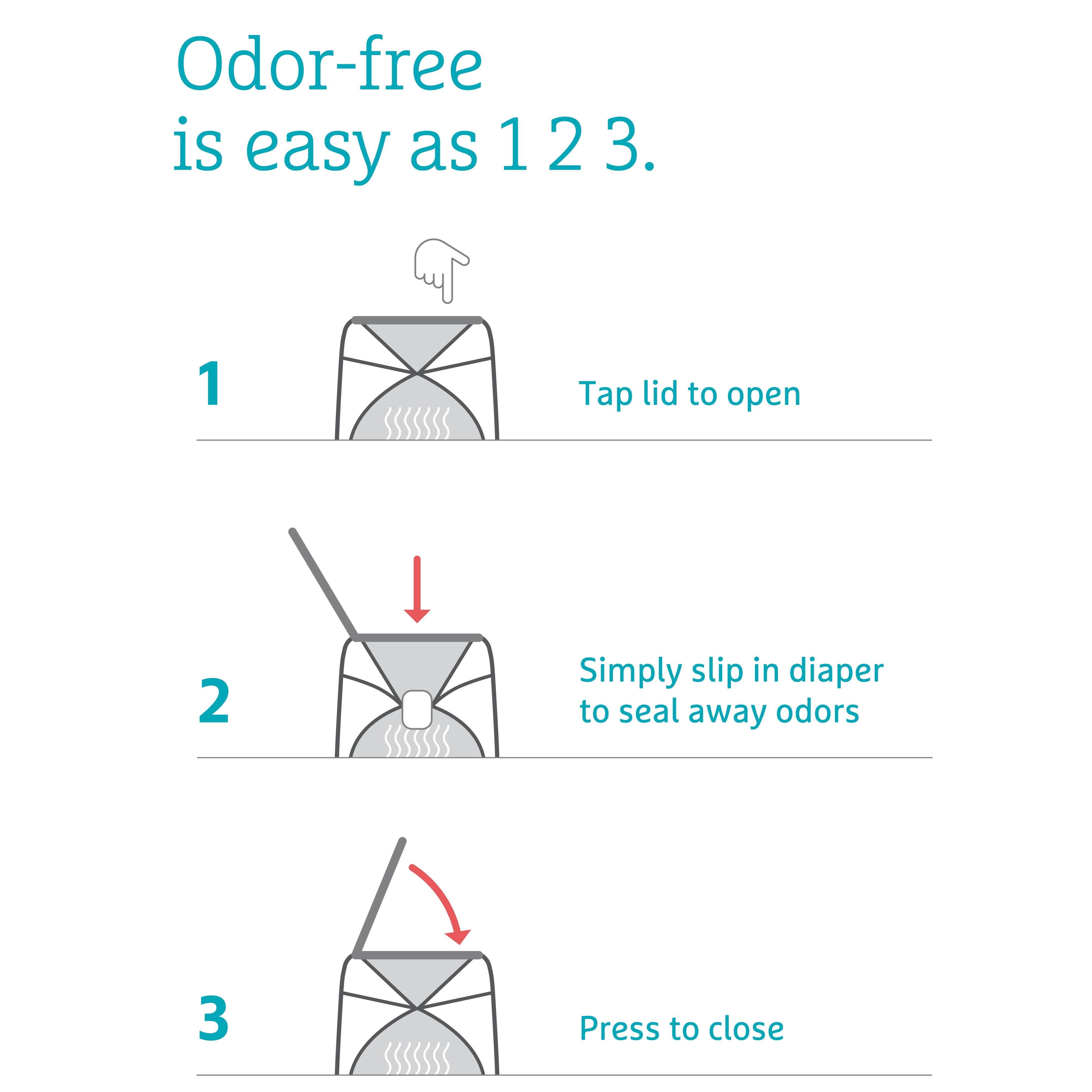 Munchkin® FLEX Diaper Pail, Odor Control, Compact Size, Tap Lid to Open, White