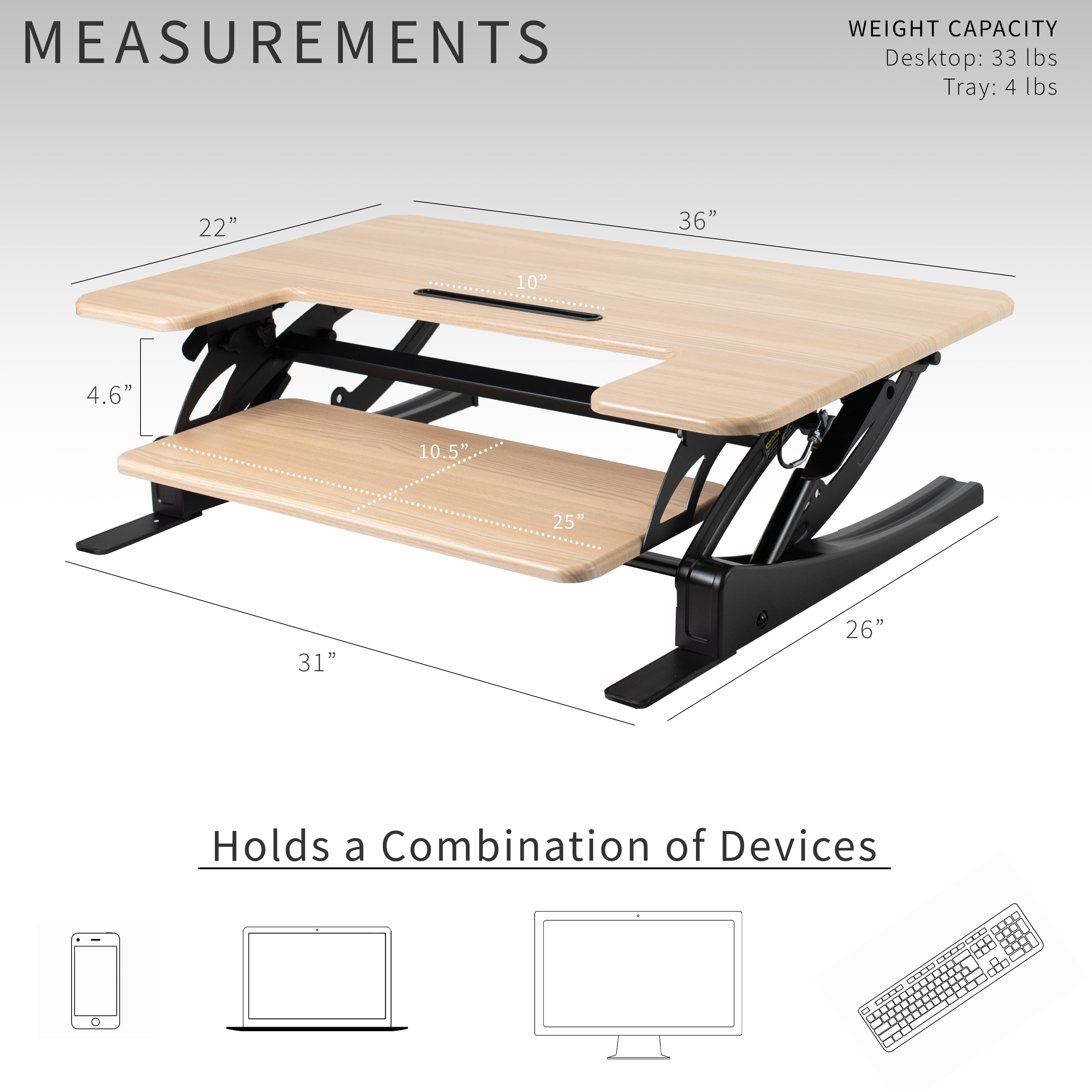 VIVO Light Wood Height Adjustable Standing Desk Monitor Riser Tabletop Sit Stand