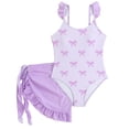 thumbnail image 3 of Bosanter Girls Swimsuit One-Piece Bathing Suit Bow Ruffle Swimwear with Cover Up Comfortable Stylish Swimwear Beach Bathing Suit, Light Purple 12-13Y, 3 of 9