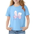 thumbnail image 3 of Piuwrlz 12-13 Years Girls Short T-Shirts Sleeve Teen Graphic Shirts Tops Crew Neck Bow-knot Pullover Blue Size 12-13 Years, 3 of 7