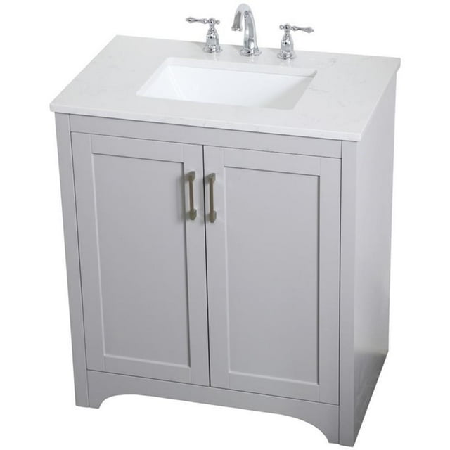 Pemberly Row Traditional 30" Single Quartz Top Bathroom Vanity in Gray