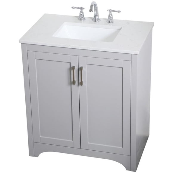 Pemberly Row Traditional 30" Single Quartz Top Bathroom Vanity in Gray