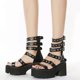 thumbnail image 4 of 1 par de sandalias de fondo grueso Sandalias con estilo elegante calzado femenino (negro), 4 of 6