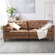 YODOLLA 84.2” Tufted Leather Sofa Couch Mid-Century Modern Couches for Living Room,Apartment,Office (Brown)