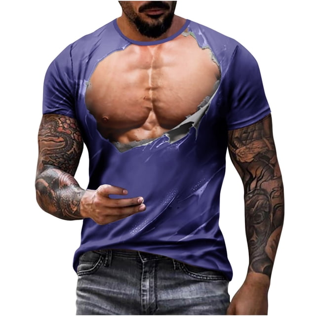 Camisetas de Manga Larga de los Hombres Muscle Print Graphic Tee, Sudadera de Cuello de la Tripulación Casual para Al Aire Libre, Vacaciones Y Verano Diario de Primavera