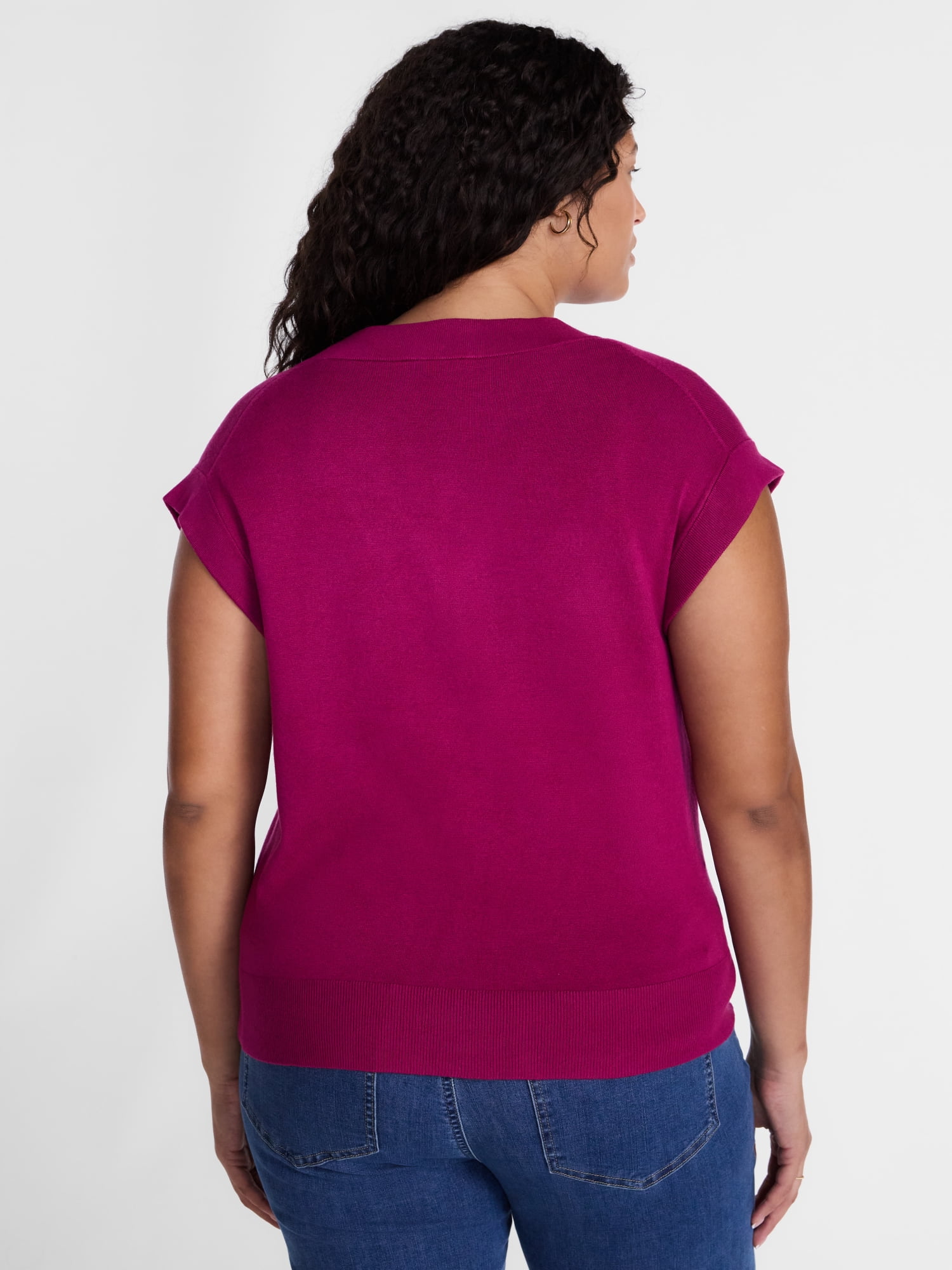 Terra & Sky Women's Plus Ribbed Sleeveless V Neck Sweater Top, Sizes 0X-5X