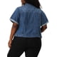 thumbnail image 3 of Chaqueta de mezclilla de mujer de talla grande Agnes Orinda con botones en la parte delantera y mangas cortas L Azul, 3 of 7