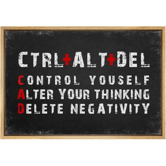IDEA4WALL Framed Canvas Print Motivational CTRL ALT DEL Illustrations Wall Art Vintage Artwork Abstract Contemporary Relax/Calm for Living Room, Bedroom, Office - 24"x36" NATURAL